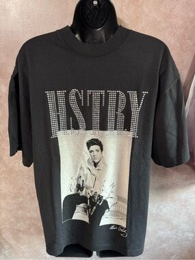 Black Embellished Short-Sleeve Graphic Tee Elvis Presley